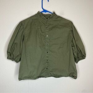 Xirena Eden Puff Sleeve Button Down Top in Olive Green